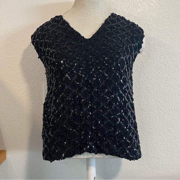 Vintage 60s black sequin sleeveless top zip up back size medium-large - Picture 9 of 9